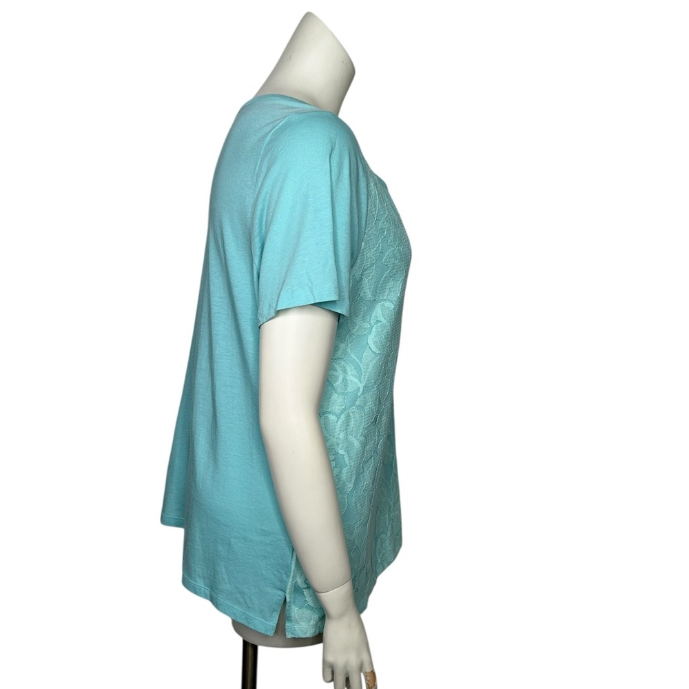 Lane Bryant Top 18/20 Aqua Blue Short Sleeve w/ Floral Lace Coastal - Picture 4 of 15